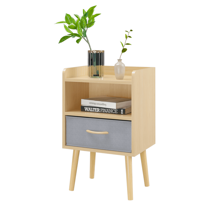Nightstand With Collapsible Fabric Drawer, 2-Tier Storage End Table, Wood Side Table with Storage Cabinet or Kids, Adults - Oak - DTYStore