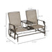 Outsunny Outdoor Glider Bench with Center Table, Metal Frame Patio Loveseat with Breathable Mesh Fabric and Armrests for Backyard Garden Porch, Brown - DTYStore