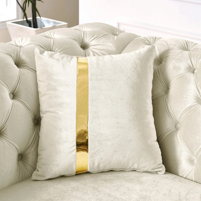 106 Inches L-Shaped Chesterfield Sectional Sofa with Gold Stainless Steel Accents, Velvet Button Tufted Sofa with 5 Pillows Luxury Couch for Living Room, Pink Default -DTYStore