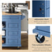 Kitchen cart with Rubber wood desktop rolling mobile kitchen island with storage and 5 draws 53 Inch length (Blue) - DTYStore