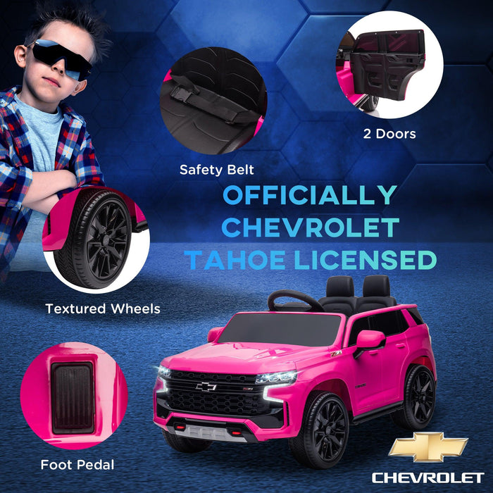 Chevrolet TAHOE Licensed Kids Ride on Car, 12V Battery Powered Kids Electric Car with Remote Control, Music, Lights, Horn, Suspension for 3-6 Years Old, Pink