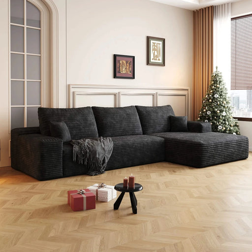 107' Cloud Sectional Couch with L-Shape Chaise,Modern Modular Sofa with Deep Seat, Upholstered Couches for Living Room Bedroom,No Assembly Required, BLACK(Plush Corduroy Fabric) Default -DTYStore