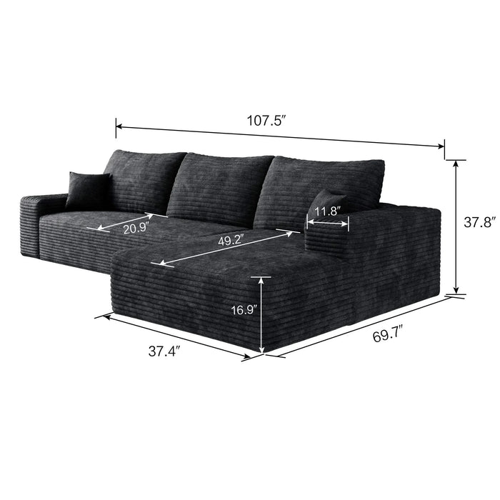 107' Cloud Sectional Couch with L-Shape Chaise,Modern Modular Sofa with Deep Seat, Upholstered Couches for Living Room Bedroom,No Assembly Required, BLACK(Plush Corduroy Fabric) Default -DTYStore