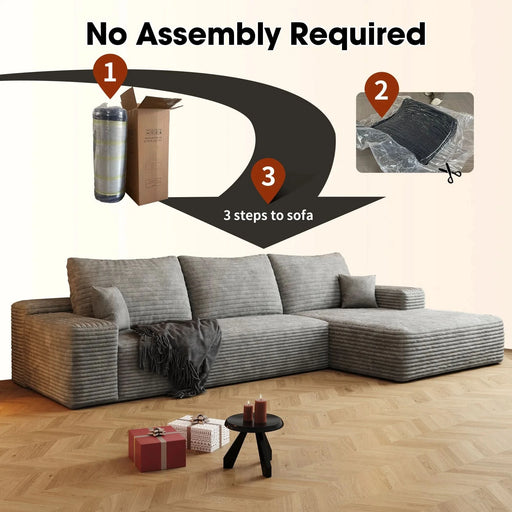 107' Cloud Sectional Couch with L-Shape Chaise,Modern Modular Sofa with Deep Seat, Upholstered Couches for Living Room Bedroom,No Assembly Required, Grey(Plush Corduroy Fabric) Default -DTYStore