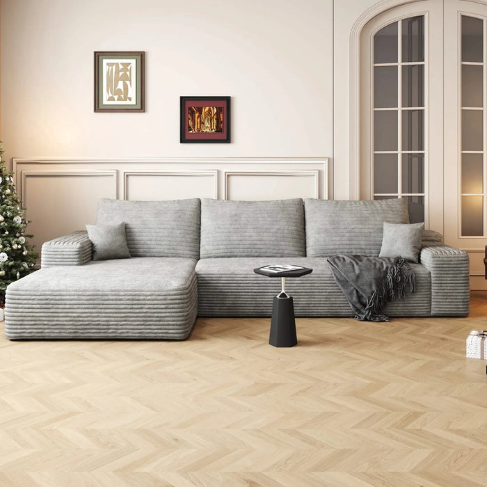 107' Cloud Sectional Couch with L-Shape Chaise,Modern Modular Sofa with Deep Seat, Upholstered Couches for Living Room Bedroom,No Assembly Required, Grey(Plush Corduroy Fabric) Default -DTYStore