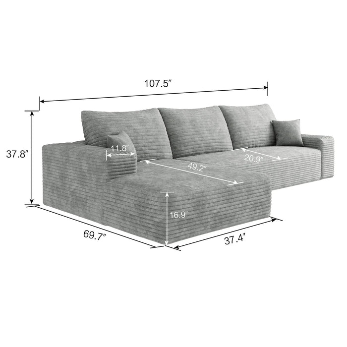107' Cloud Sectional Couch with L-Shape Chaise,Modern Modular Sofa with Deep Seat, Upholstered Couches for Living Room Bedroom,No Assembly Required, Grey(Plush Corduroy Fabric) Default -DTYStore