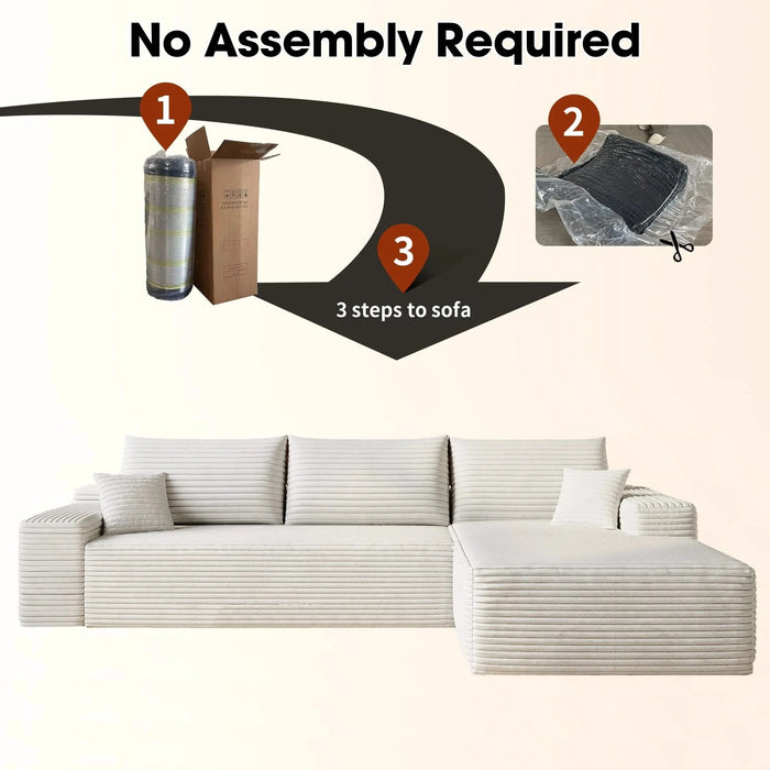 107' Cloud Sectional Couch with L-Shape Chaise,Modern Modular Sofa with Deep Seat, Upholstered Couches for Living Room Bedroom,No Assembly Required, (Plush Corduroy Fabric),White Default -DTYStore