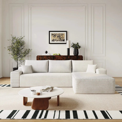 107' Cloud Sectional Couch with L-Shape Chaise,Modern Modular Sofa with Deep Seat, Upholstered Couches for Living Room Bedroom,No Assembly Required, (Plush Corduroy Fabric),White Default -DTYStore