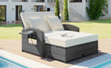 PE Wicker Rattan Double Chaise Lounge, 2-Person Reclining Daybed with Adjustable Back and Cushions, Free Furniture Protection Cover, White - DTYStore