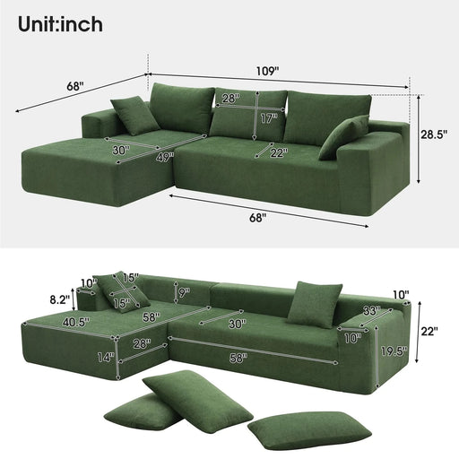 109*68' Modular Sectional Living Room Sofa Set, Modern Minimalist Style Couch, Upholstered Compressed Sofa for Living Room, Bedroom, Salon, 2 PC Free Combination, L-Shape, Cream Default -DTYStore