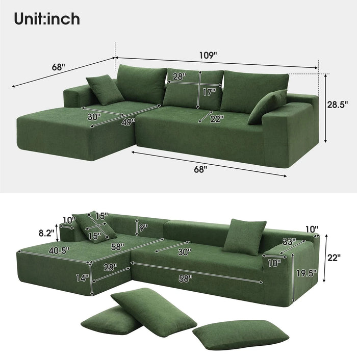 109*68' Modular Sectional Living Room Sofa Set, Modern Minimalist Style Couch, Upholstered Compressed Sofa for Living Room, Bedroom, Salon, 2 PC Free Combination, L-Shape, Cream Default -DTYStore