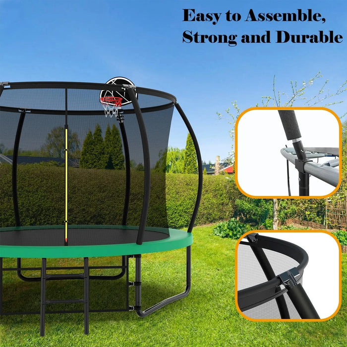 10FT Pumpkin Trampoline, Outdoor Trampoline with Basketball Hoop, Enclosure Net and Ladder Default -DTYStore