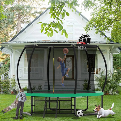 10FT Pumpkin Trampoline, Outdoor Trampoline with Basketball Hoop, Enclosure Net and Ladder Default -DTYStore