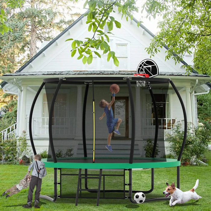 10FT Pumpkin Trampoline, Outdoor Trampoline with Basketball Hoop, Enclosure Net and Ladder Default -DTYStore