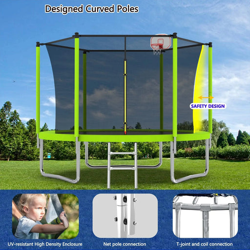 10FT Trampoline for Kids, Basketball Hoop and Ladder, Outdoor Kids Trampoline with Safety Enclosure,Fast Assembly for Backyard Fun,ASTM Approved Default -DTYStore