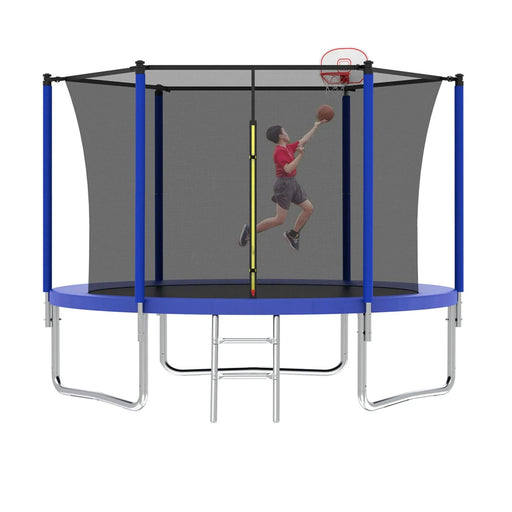 10FT Trampoline for Kids, Basketball Hoop and Ladder, Outdoor Kids Trampoline with Safety Enclosure,Fast Assembly for Backyard Fun,ASTM Approved Default -DTYStore