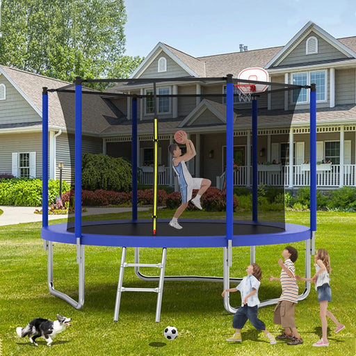 10FT Trampoline for Kids, Basketball Hoop and Ladder, Outdoor Kids Trampoline with Safety Enclosure,Fast Assembly for Backyard Fun,ASTM Approved Default -DTYStore