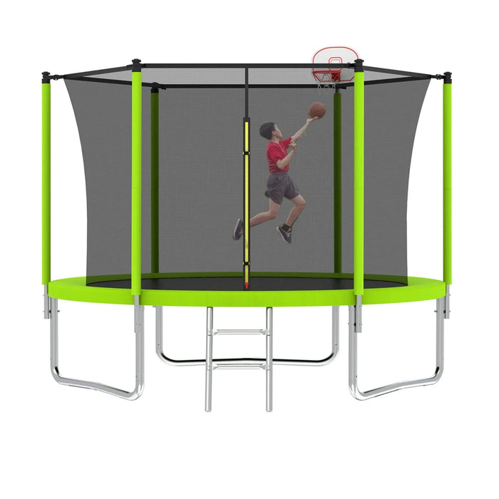 10FT Trampoline for Kids, Basketball Hoop and Ladder, Outdoor Kids Trampoline with Safety Enclosure,Fast Assembly for Backyard Fun,ASTM Approved Default -DTYStore