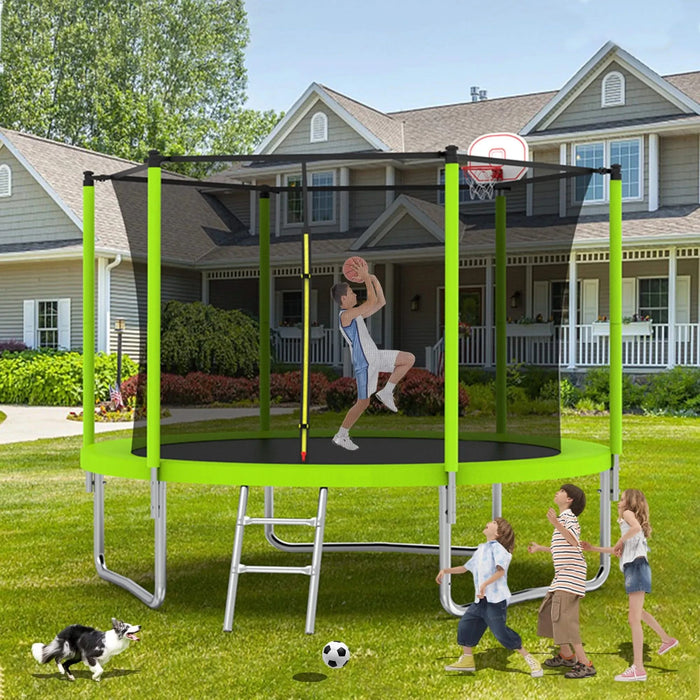 10FT Trampoline for Kids, Basketball Hoop and Ladder, Outdoor Kids Trampoline with Safety Enclosure,Fast Assembly for Backyard Fun,ASTM Approved Default -DTYStore