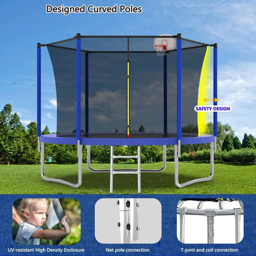 10FT Trampoline for Kids, Basketball Hoop and Ladder, Outdoor Kids Trampoline with Safety Enclosure,Fast Assembly for Backyard Fun,ASTM Approved Default -DTYStore