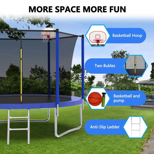 10FT Trampoline for Kids,  Basketball Hoop and Ladder, Outdoor Kids Trampoline with Safety Enclosure,Fast Assembly for Backyard Fun,ASTM Approved - DTY Store