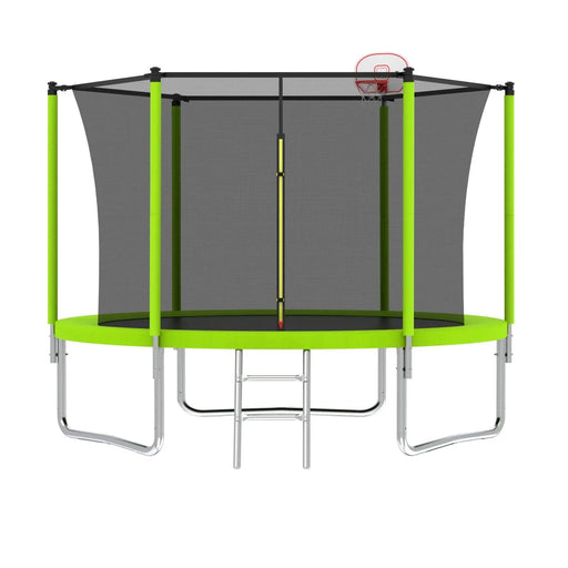 10FT Trampoline for Kids, Basketball Hoop and Ladder, Outdoor Kids Trampoline with Safety Enclosure,Fast Assembly for Backyard Fun,ASTM Approved Default -DTYStore
