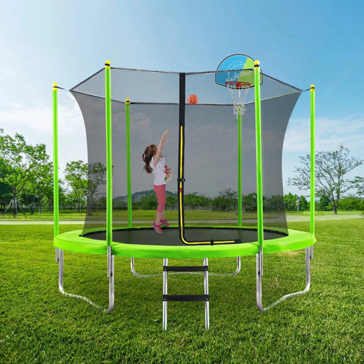 10FT Trampoline for Kids with Safety Enclosure Net, Basketball Hoop and Ladder, Easy Assembly Round Outdoor Recreational Trampoline Default -DTYStore