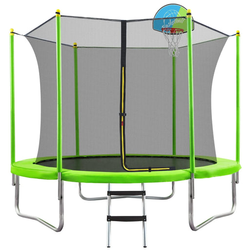 10FT Trampoline for Kids with Safety Enclosure Net, Basketball Hoop and Ladder, Easy Assembly Round Outdoor Recreational Trampoline Default -DTYStore