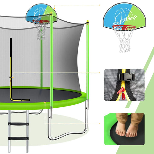10FT Trampoline for Kids with Safety Enclosure Net, Basketball Hoop and Ladder, Easy Assembly Round Outdoor Recreational Trampoline Default -DTYStore