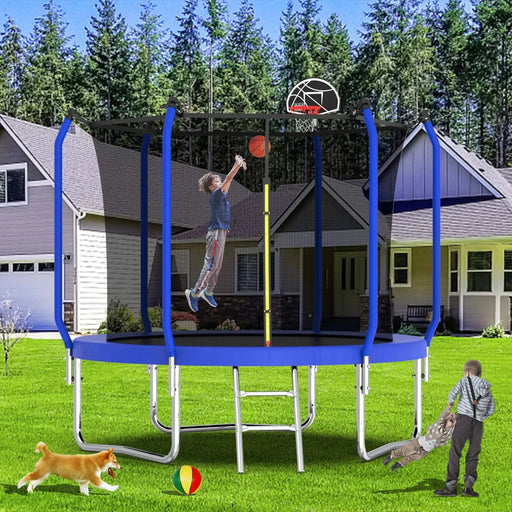 10FT Trampoline with Basketball Hoop, ASTM Approved Reinforced Type Outdoor Trampoline with Enclosure Net Default -DTYStore