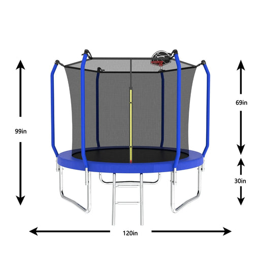 10FT Trampoline with Basketball Hoop,  ASTM Approved Reinforced Type Outdoor Trampoline with Enclosure Net - DTY Store