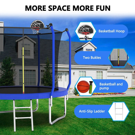 10FT Trampoline with Basketball Hoop,  ASTM Approved Reinforced Type Outdoor Trampoline with Enclosure Net- DTY Store