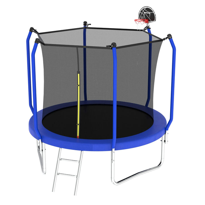 10FT Trampoline with Basketball Hoop, ASTM Approved Reinforced Type Outdoor Trampoline with Enclosure Net Default -DTYStore