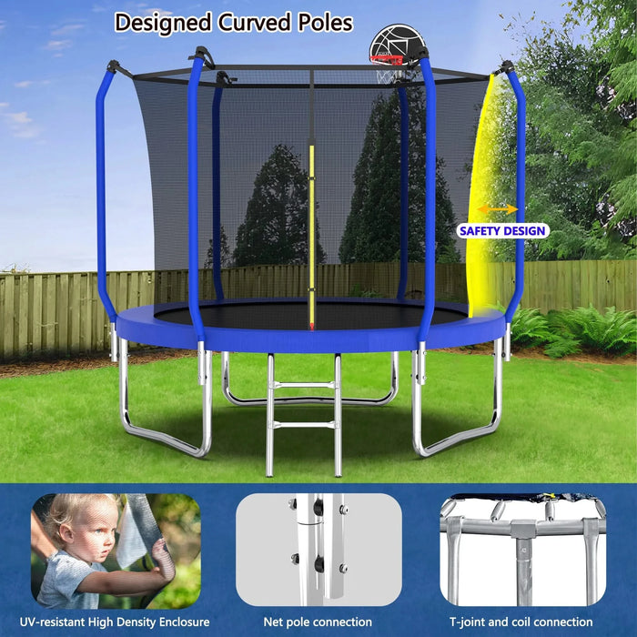 10FT Trampoline with Basketball Hoop, ASTM Approved Reinforced Type Outdoor Trampoline with Enclosure Net Default -DTYStore