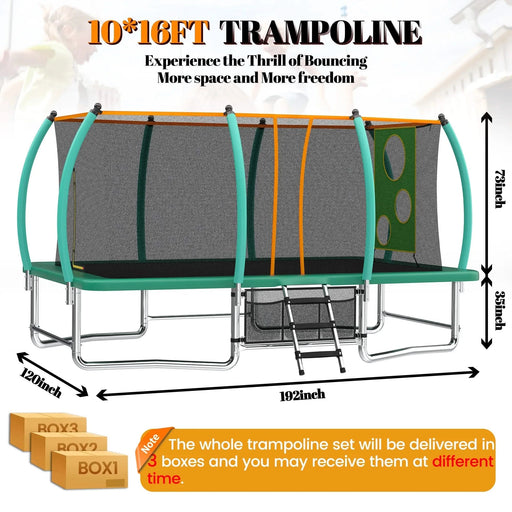 10X16FT Outdoor Square Trampolines for Kids Adults Long Rectangular Tumbling Trampoline Default -DTYStore