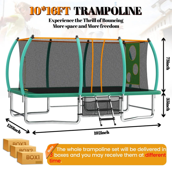 10X16FT Outdoor Square Trampolines for Kids Adults Long Rectangular Tumbling Trampoline Default -DTYStore