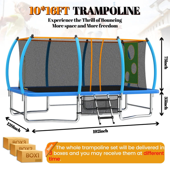 10X16FT Outdoor Square Trampolines for Kids Adults Long Rectangular Tumbling Trampoline Default -DTYStore