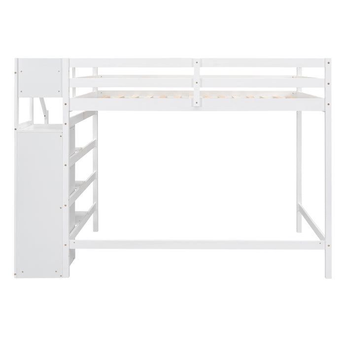 Full Size Loft Bed with Built-in Storage Wardrobe and Staircase, White(Old SKU:SM000527AAK)