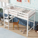 Twin High Loft Bed, Rubber Wood Loft Bed with Safety Guardrail, built-in desk, ladder,White - DTYStore