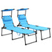 Outsunny 2 Pcs Outdoor Lounge Chair, Adjustable Backrest Folding Chaise Lounge, Cushioned Tanning Chair w/Sunshade Roof & Pillow Headrest for Beach, Camping, Hiking, Light Blue - DTYStore
