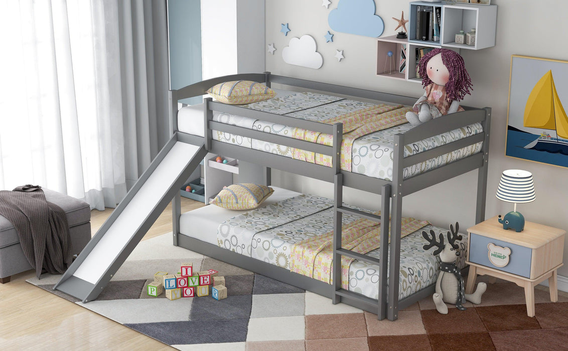Twin over Twin Bunk Bed with Convertible Slide and Ladder , Gray