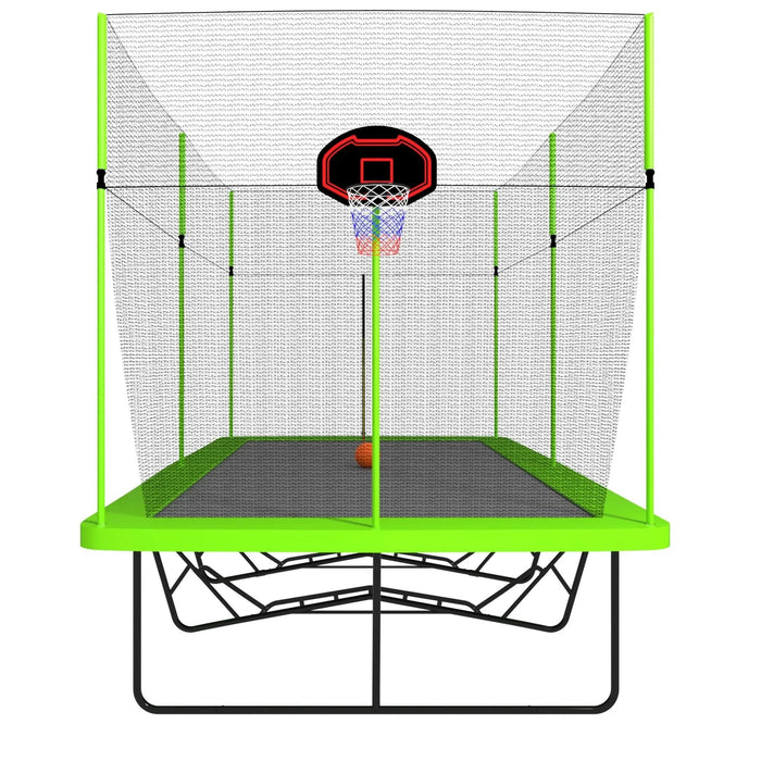 10ft by 17ft Rectangule Trampoline with Green Fabric Black Powder-coated Galvanized Steel Tubes with Basketball Hoop System Advanced Ladder Default -DTYStore