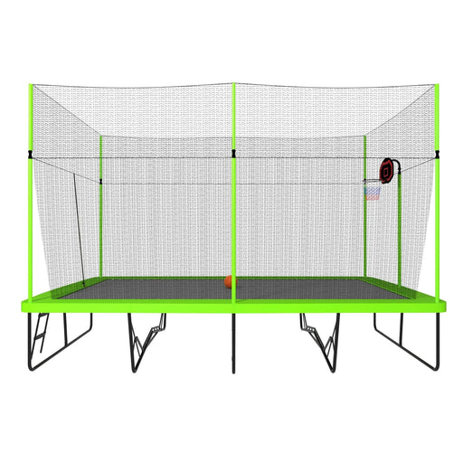 10ft by 17ft Rectangule Trampoline with Green Fabric Black Powder-coated Galvanized Steel Tubes with Basketball Hoop System Advanced Ladder Default -DTYStore