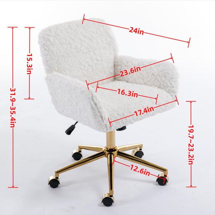 A&A Furniture Office Chair,Artificial rabbit hair Home Office Chair with Golden Metal Base,Adjustable Desk Chair Swivel Office Chair,Vanity Chair(Orange)