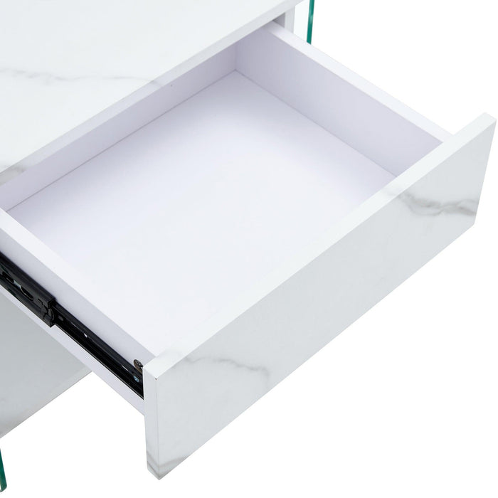 Bedside table with drawers. The board surface is MDF sticker, and both sides are transparent tempered glass. The design is simple and elegant, with excellent storage functions. - DTYStore