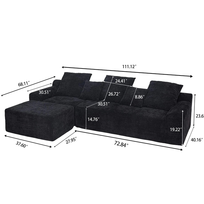 111.2' Modern L-Shaped Sectional Sofa – Modular Velvet Couch with Adjustable Configurations, Soft Mélange Fabric in Black, Stylish & Comfortable for Living Room, Bedroom, and Lounge Areas Default -DTYStore
