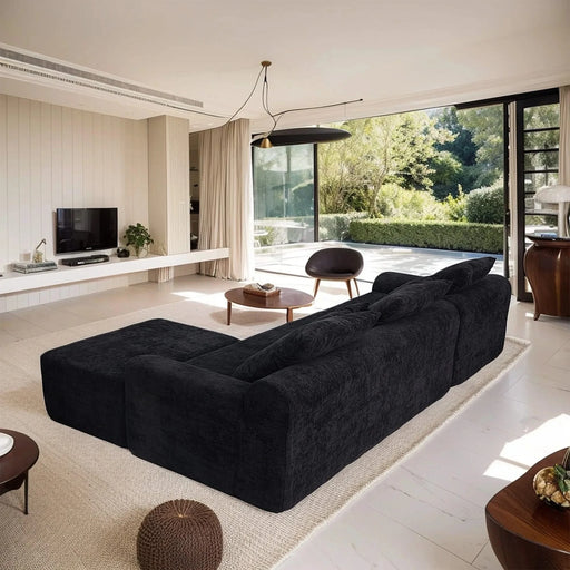 111.2' Modern L-Shaped Sectional Sofa – Modular Velvet Couch with Adjustable Configurations, Soft Mélange Fabric in Black, Stylish & Comfortable for Living Room, Bedroom, and Lounge Areas Default -DTYStore