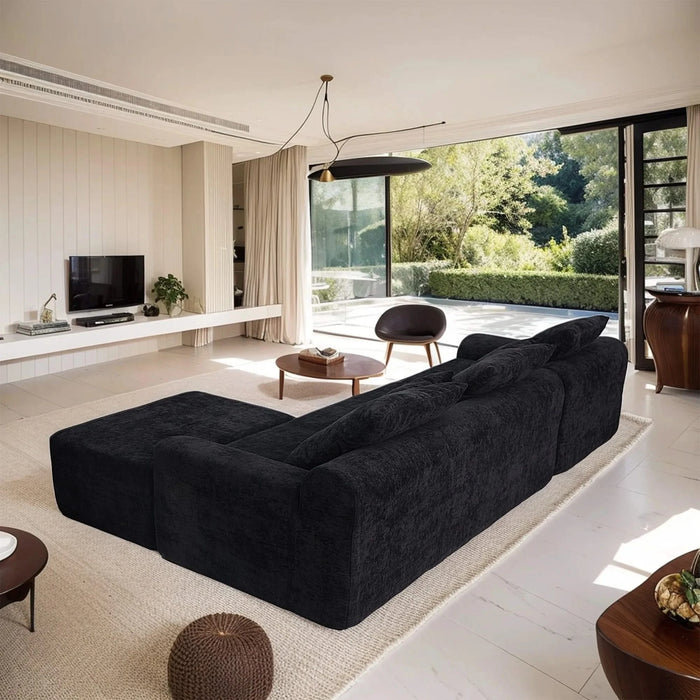111.2' Modern L-Shaped Sectional Sofa – Modular Velvet Couch with Adjustable Configurations, Soft Mélange Fabric in Black, Stylish & Comfortable for Living Room, Bedroom, and Lounge Areas Default -DTYStore