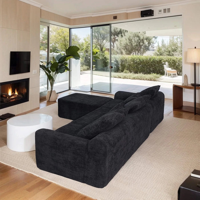 111.2' Modern L-Shaped Sectional Sofa – Modular Velvet Couch with Adjustable Configurations, Soft Mélange Fabric in Black, Stylish & Comfortable for Living Room, Bedroom, and Lounge Areas Default -DTYStore