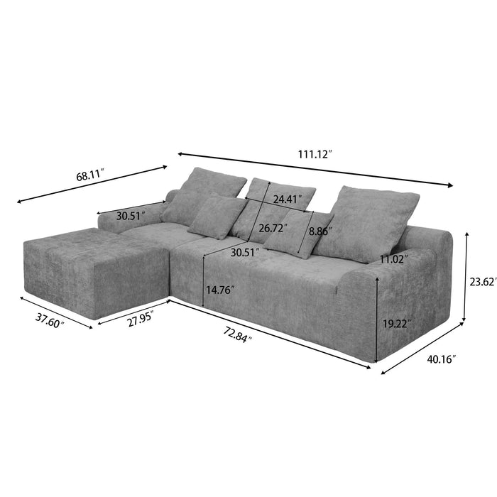 111.2' Modern L-Shaped Sectional Sofa – Modular Velvet Couch with Adjustable Configurations, Soft Mélange Fabric in GREY, Stylish & Comfortable for Living Room, Bedroom, and Lounge Areas Default -DTYStore
